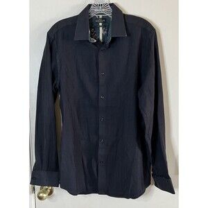 Next Signature 100% Cotton Black Button Up Floral Lining Size 15.5 *flaws*